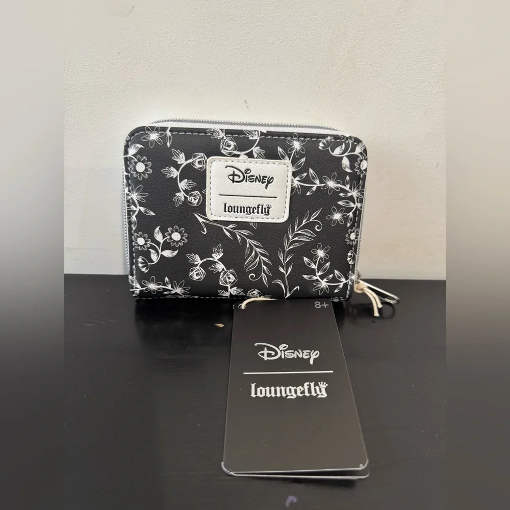 Loungefly Disney Alice In Wonderland Black & White Floral Mini Zipper Wallet